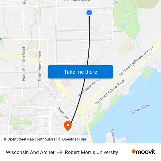 Wisconsin And Archer to Robert Morris University map