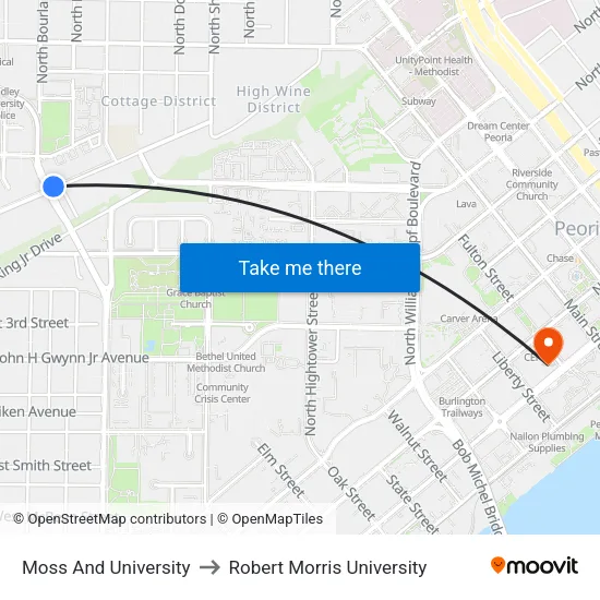 Moss And University to Robert Morris University map