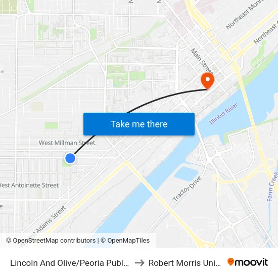 Lincoln And Olive/Peoria Public Library to Robert Morris University map