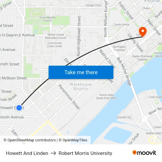 Howett And Linden to Robert Morris University map