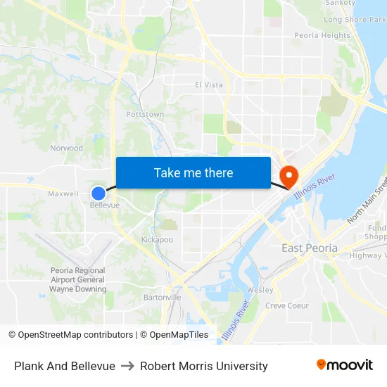 Plank And Bellevue to Robert Morris University map