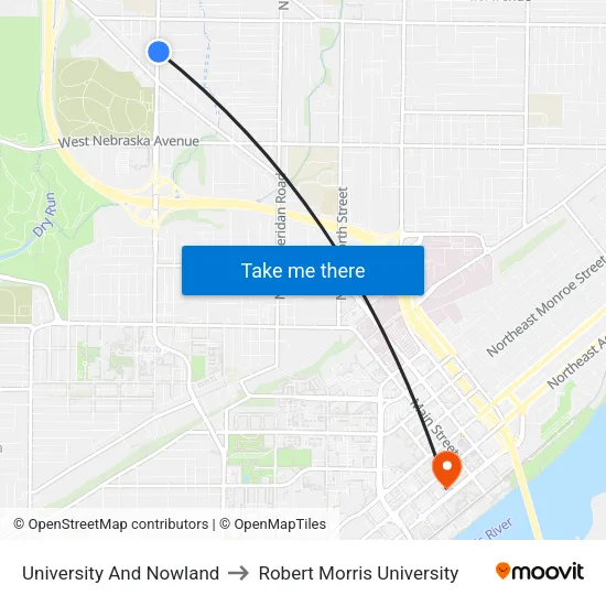 University And Nowland to Robert Morris University map