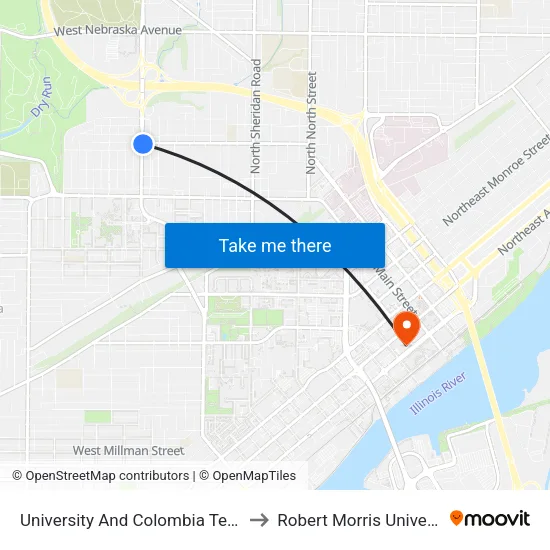 University And Colombia Terrace to Robert Morris University map