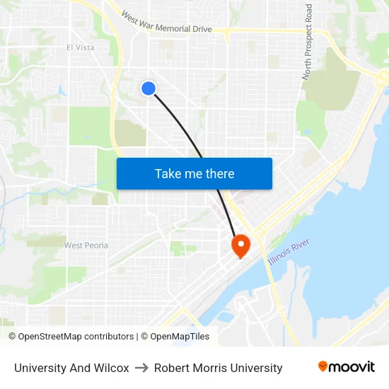 University And Wilcox to Robert Morris University map