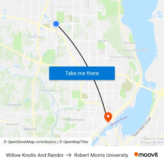 Willow Knolls And Randor to Robert Morris University map