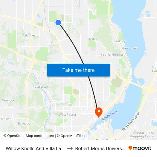 Willow Knolls And Villa Lake to Robert Morris University map