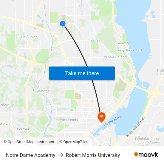 Notre Dame Academy to Robert Morris University map