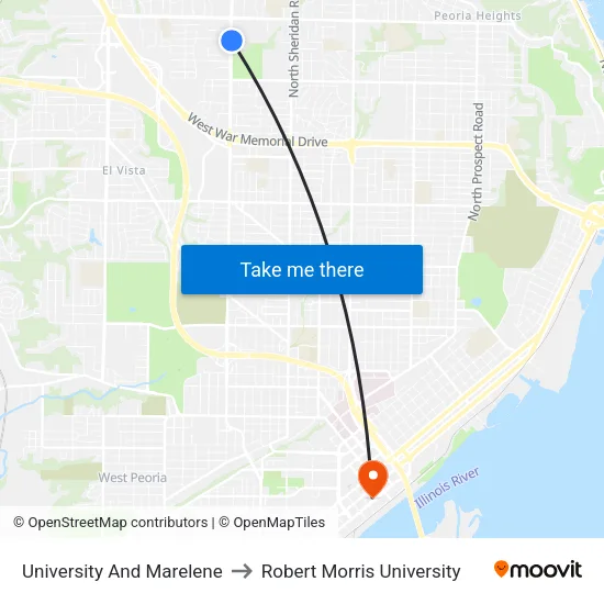 University And Marelene to Robert Morris University map