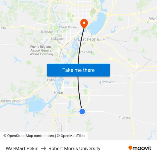 Wal-Mart Pekin to Robert Morris University map