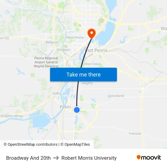 Broadway And 20th to Robert Morris University map
