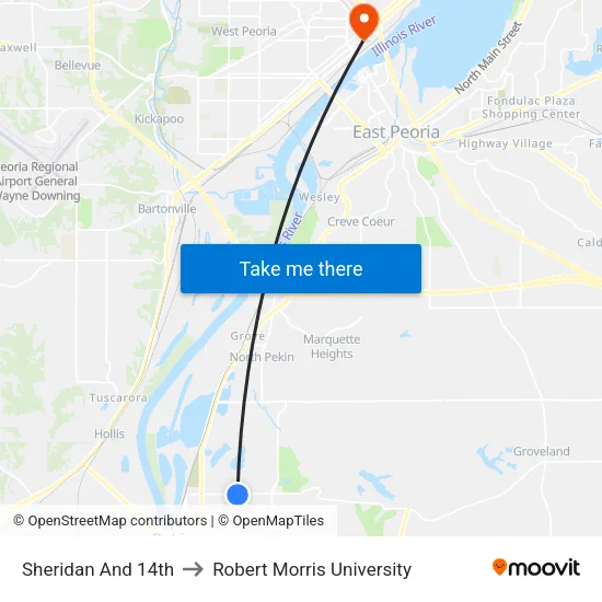Sheridan And 14th to Robert Morris University map