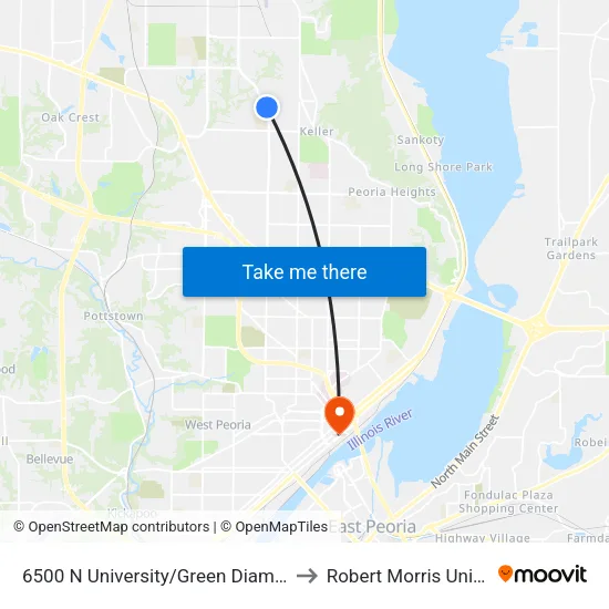 6500 N University/Green Diamond Apts to Robert Morris University map