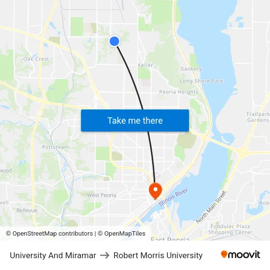 University And Miramar to Robert Morris University map