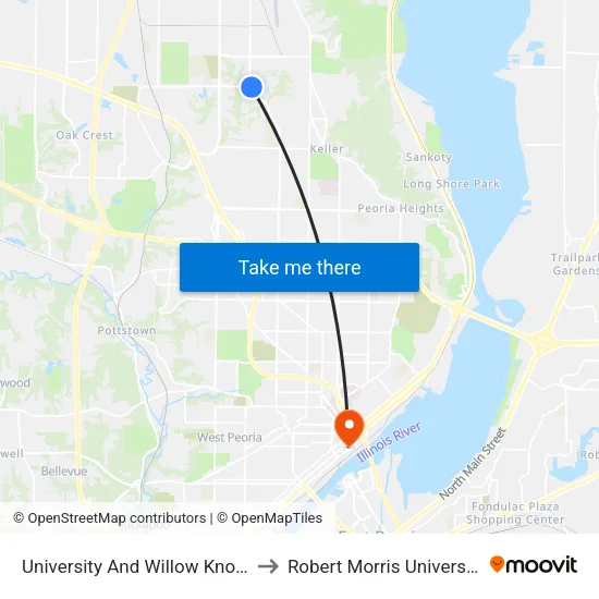University And Willow Knolls to Robert Morris University map