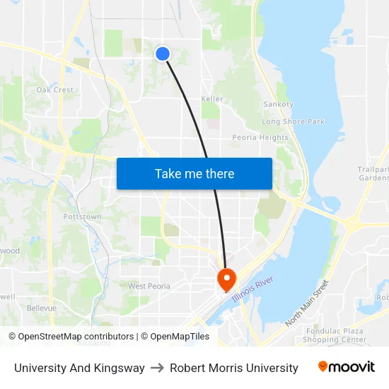 University And Kingsway to Robert Morris University map
