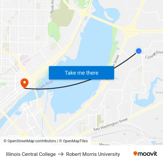 Illinois Central College to Robert Morris University map