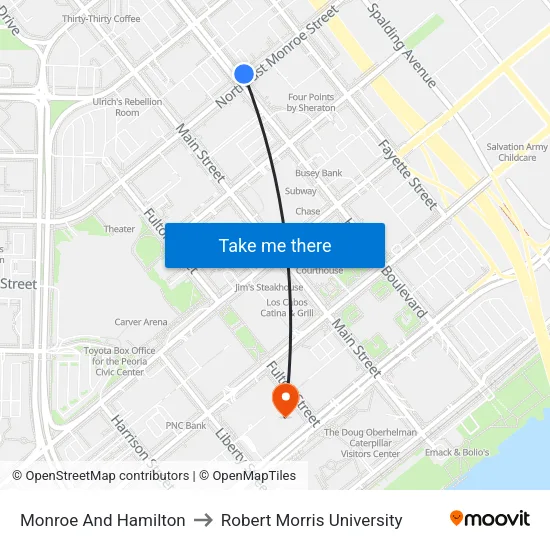 Monroe And Hamilton to Robert Morris University map