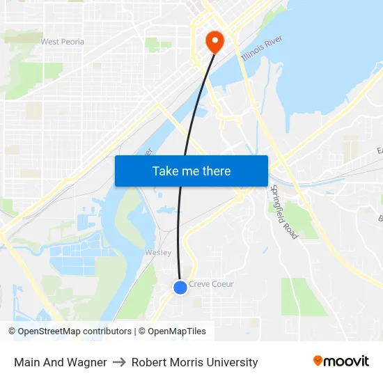 Main And Wagner to Robert Morris University map