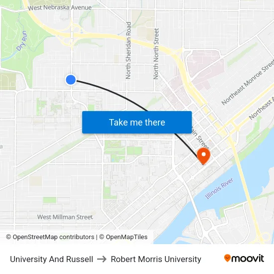 University And Russell to Robert Morris University map