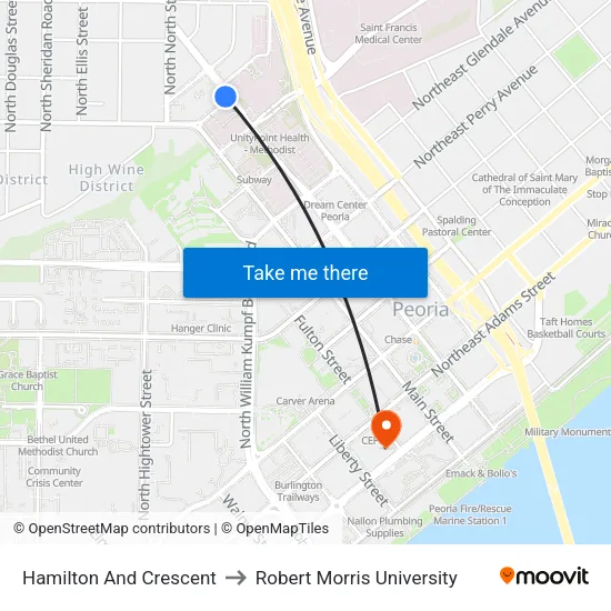Hamilton And Crescent to Robert Morris University map