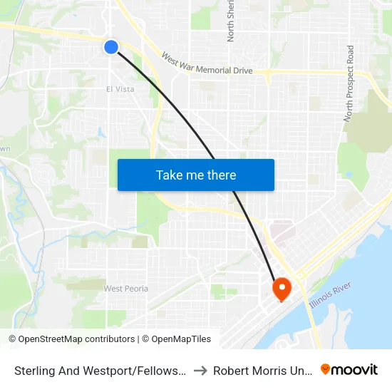 Sterling And Westport/Fellowship Bible C to Robert Morris University map