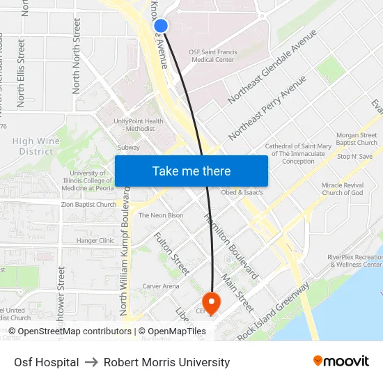 Osf Hospital to Robert Morris University map