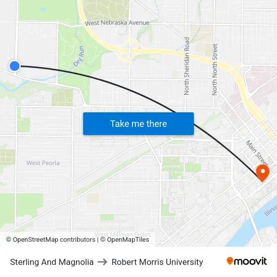 Sterling And Magnolia to Robert Morris University map