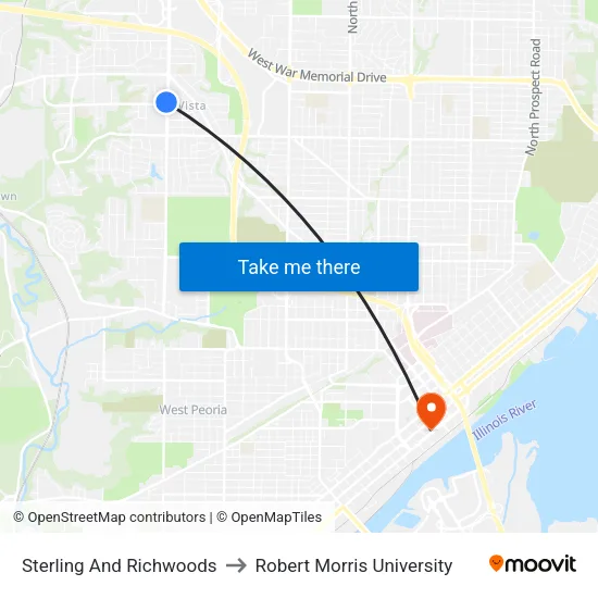 Sterling And Richwoods to Robert Morris University map