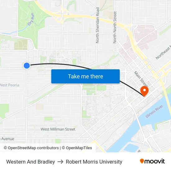 Western And Bradley to Robert Morris University map
