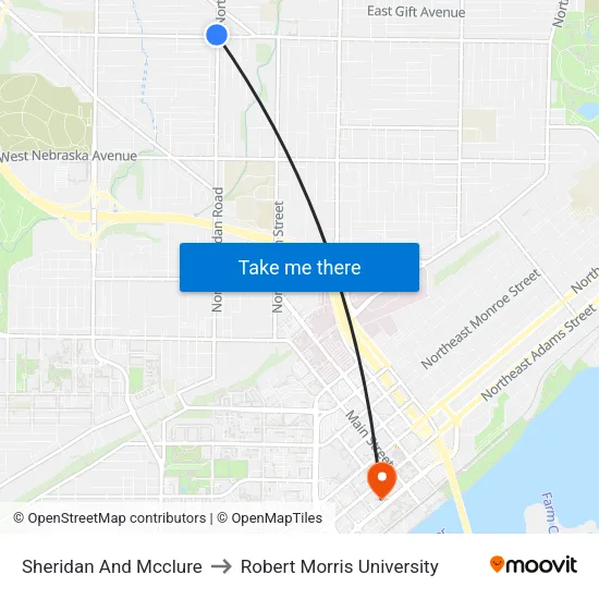 Sheridan And Mcclure to Robert Morris University map