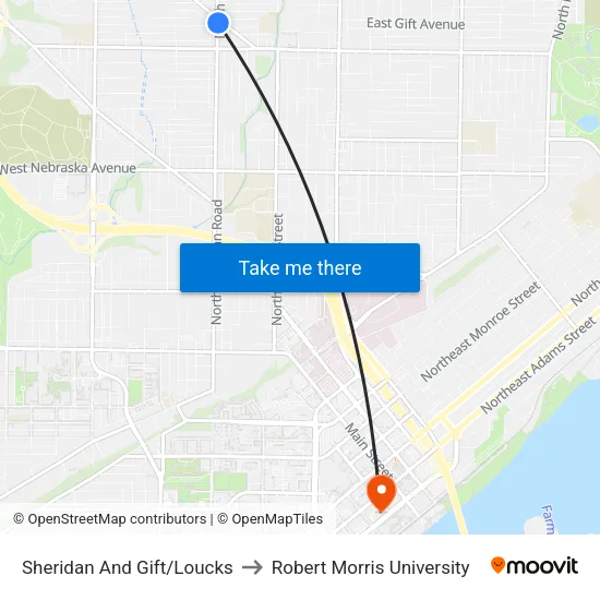 Sheridan And Gift/Loucks to Robert Morris University map