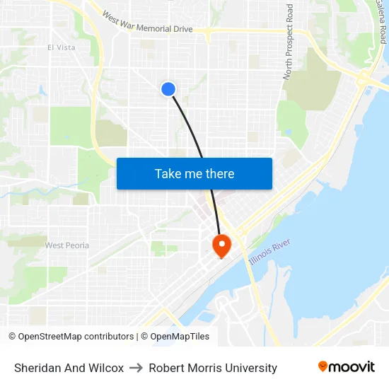 Sheridan And Wilcox to Robert Morris University map