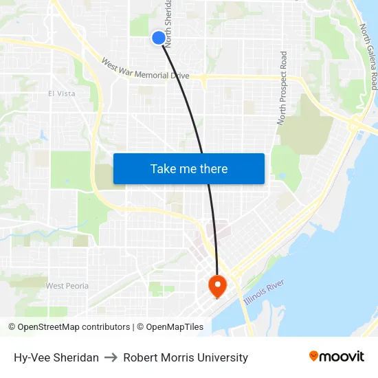 Hy-Vee Sheridan to Robert Morris University map