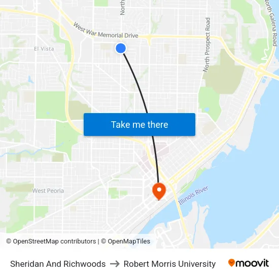 Sheridan And Richwoods to Robert Morris University map