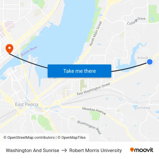 Washington And Sunrise to Robert Morris University map
