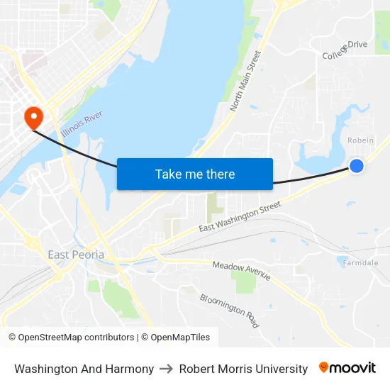 Washington And Harmony to Robert Morris University map