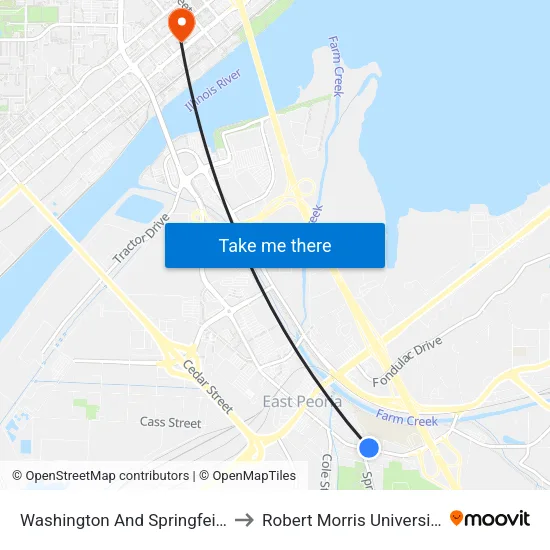 Washington And Springfeild to Robert Morris University map