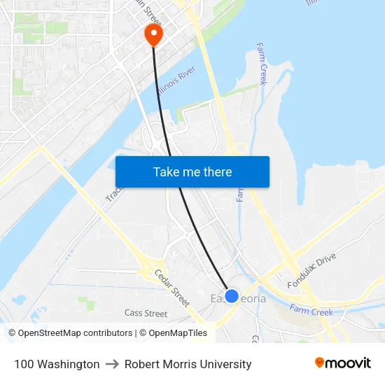 100 Washington to Robert Morris University map