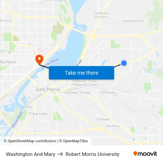 Washington And Mary to Robert Morris University map