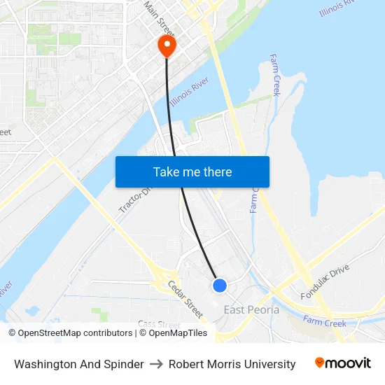 Washington And Spinder to Robert Morris University map