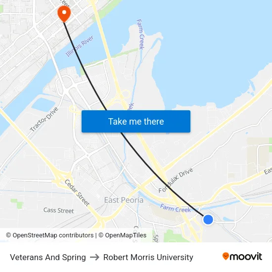 Veterans And Spring to Robert Morris University map