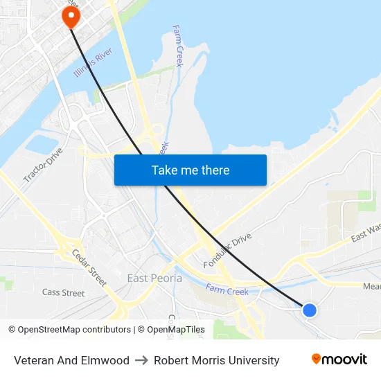 Veteran And Elmwood to Robert Morris University map