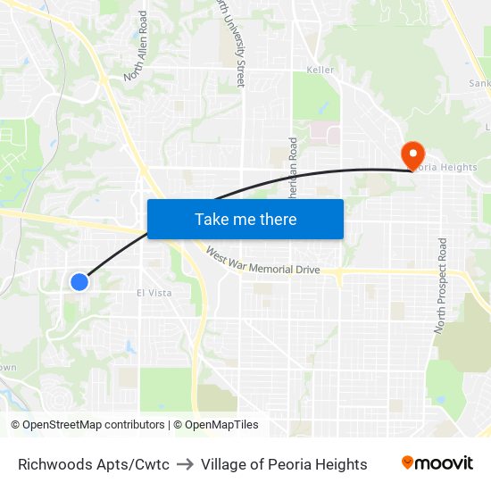 Richwoods Apts/Cwtc to Village of Peoria Heights map