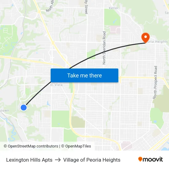 Lexington Hills Apts to Village of Peoria Heights map