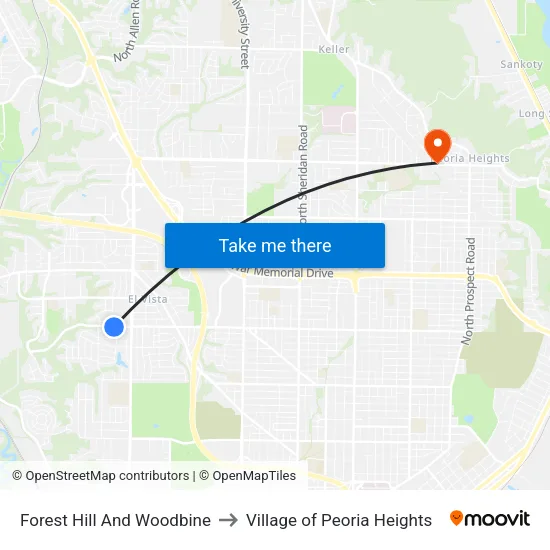 Forest Hill And Woodbine to Village of Peoria Heights map