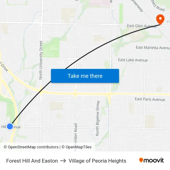 Forest Hill And Easton to Village of Peoria Heights map