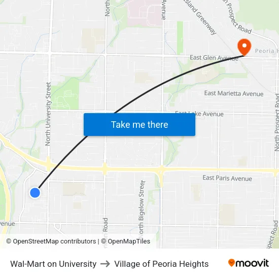 Wal-Mart on University to Village of Peoria Heights map