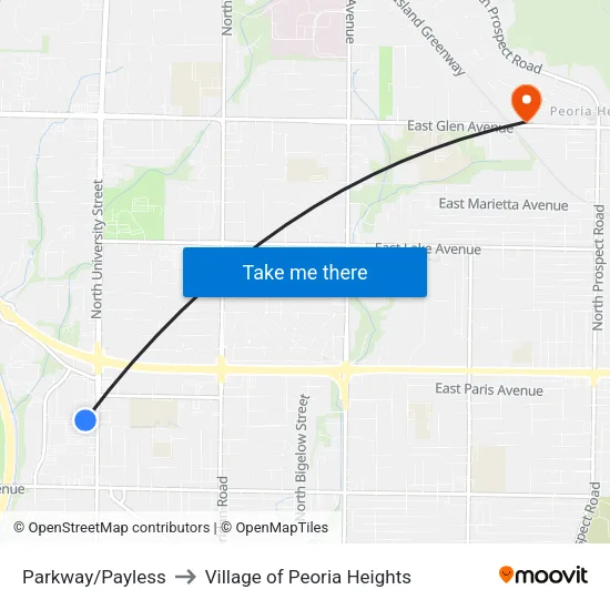 Parkway/Payless to Village of Peoria Heights map