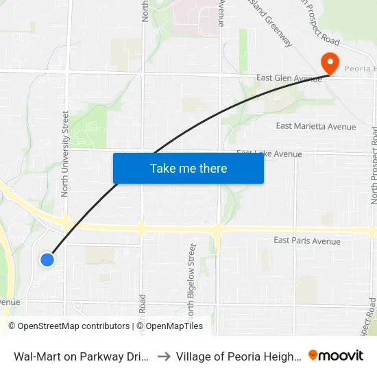 Wal-Mart on Parkway Drive to Village of Peoria Heights map