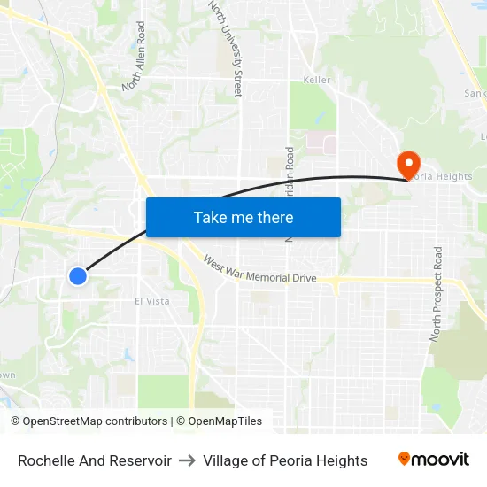 Rochelle And Reservoir to Village of Peoria Heights map